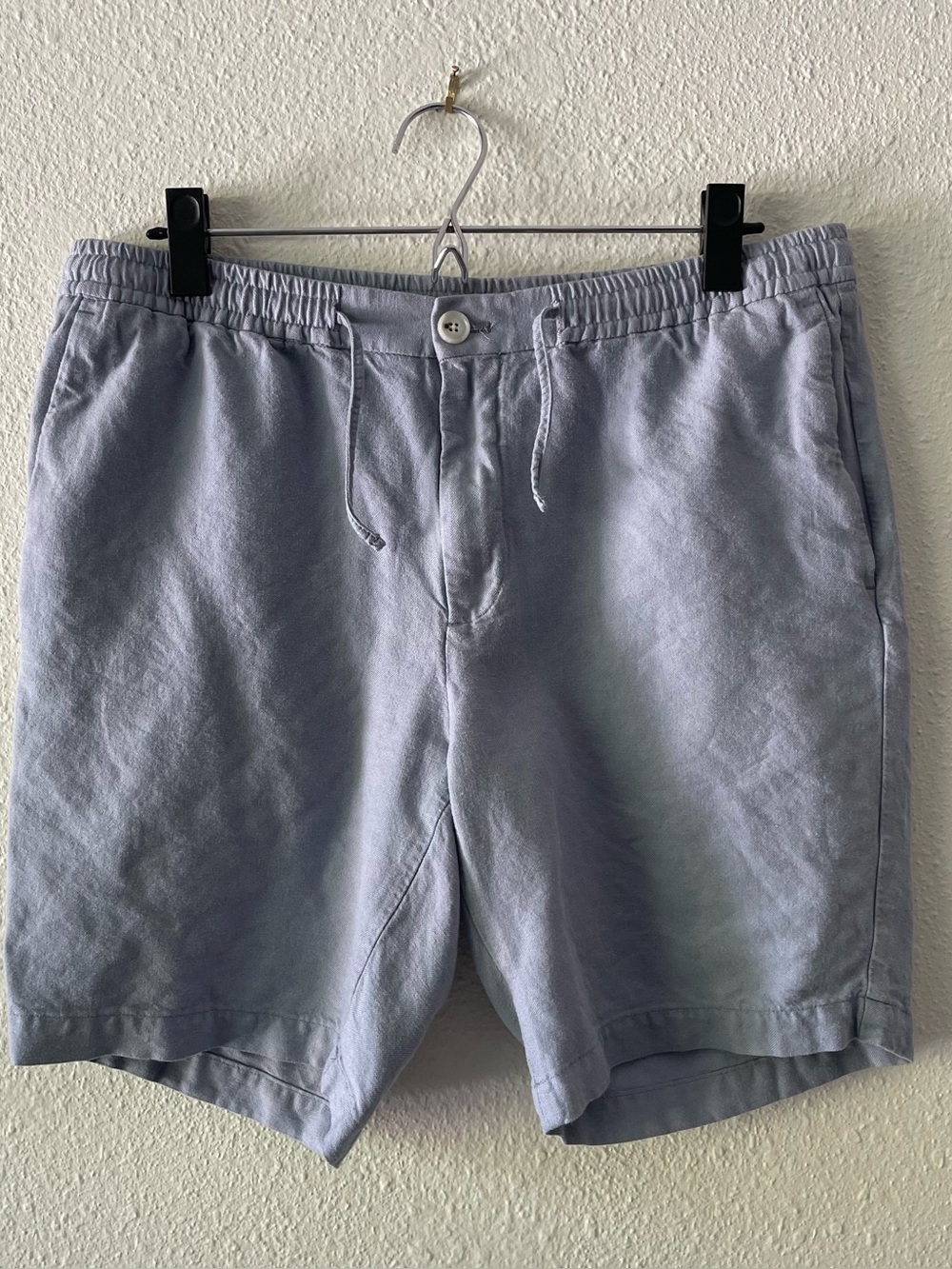 Reiss Men’s Drawstring Shorts Large Light Purple Blue Linen Blend Elastic Waist